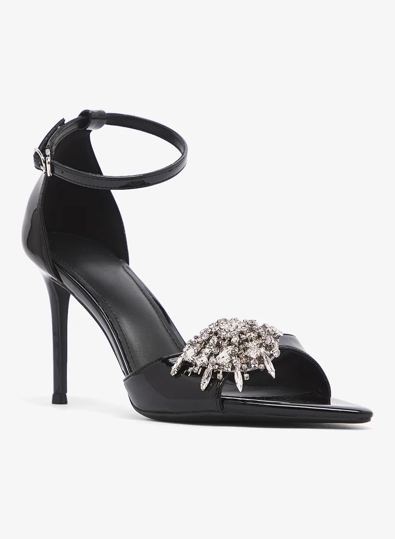 ايلا Silver Embellished Mid Heel Sandal